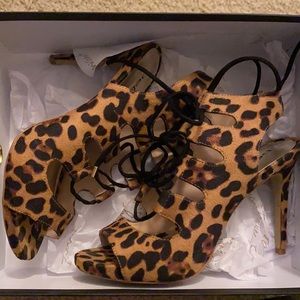 Bebe Leopard heel sandals